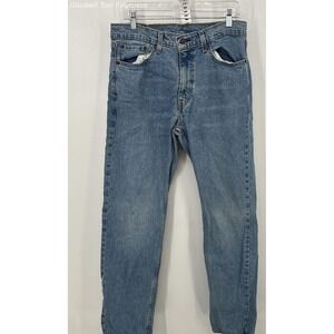 Levi's 505 Blue Cotton Blend Straight Leg Mid Rise Mens Denim Jeans Size 34x34